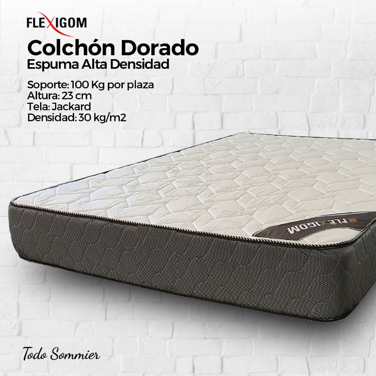 Colchón Espuma Flexigom Dorado 2 Plazas (140×190×23) Para 110 kg por lado